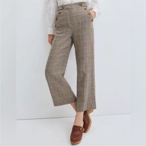 Veronica Beard Hunter Pant Linen Plaid Camel Blue Brown Preppy Wide Leg size 2